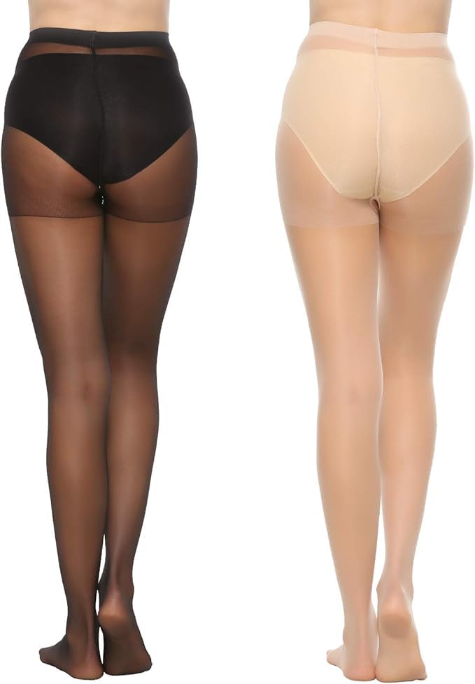 MANZI 6 Pairs 20D Women's Sheer Tights Ultra Thin High Waist Pantyhose Thigh Stockings, NudeBlack L - Image 2
